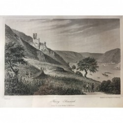 Sonneck, Gesamtansicht Burg Sonneck (heute: Sooneck) - Stahlstich, 1875