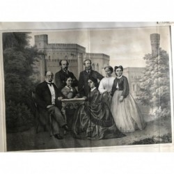 König Wilhelm I. Im Kreise seiner Familie zu Babelsberg in Potsdam - Lithographie, 1860