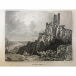 Drachenfels, Gesamtansicht - Stahlstich, 1847