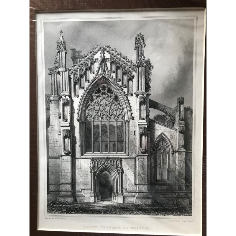 South Transept of Melrose - Stahlstich, 1850