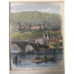 Heidelberg, Teilansicht Schloß - Holzstich, 1878