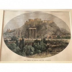 Athen, Ansicht Jupitertempel und Akropolis - Holzstich, 1878