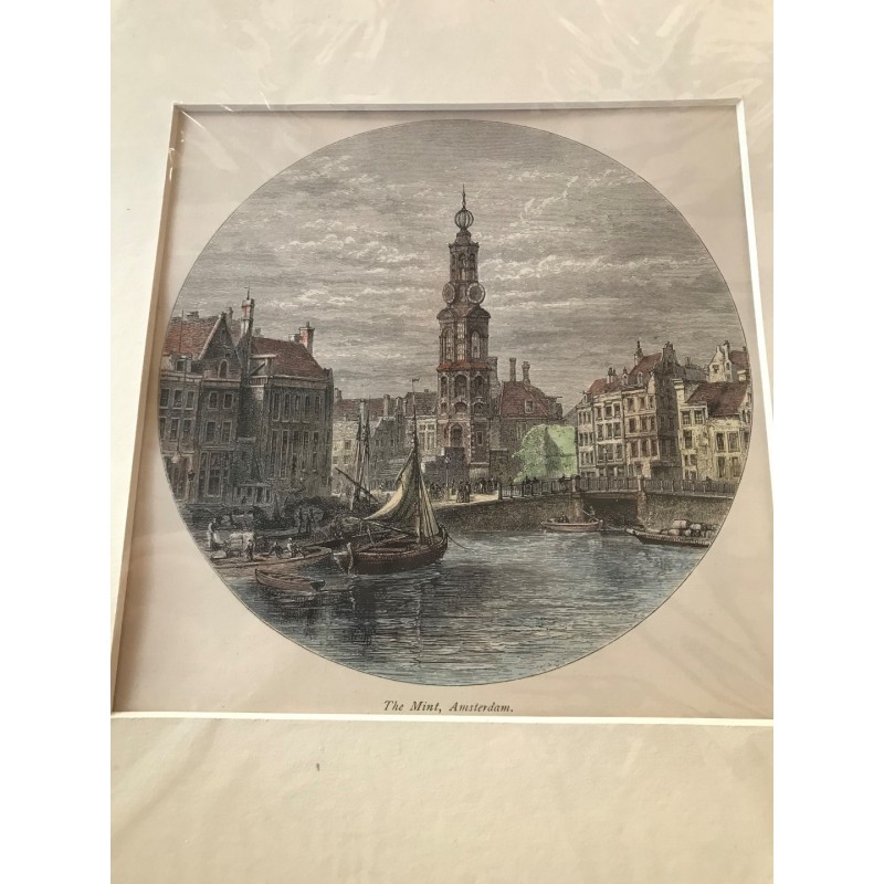Amsterdam, Ansicht The Mint - Holzstich, 1878