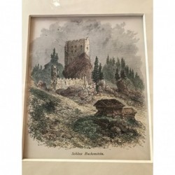 Schloß Buchenstein (Ruine Andraz), Dolomiten - Holzstich, 1878