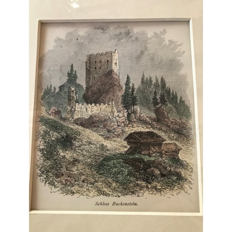 Schloß Buchenstein (Ruine Andraz), Dolomiten - Holzstich, 1878