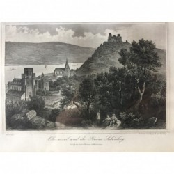 Oberwesel, Gesansicht: Oberwesel u. d. Ruine Schönberg - Stahlstich, 1875