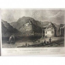 St. Goarshausen: Ansicht mit Burg Katz - Stahlstich, 1832