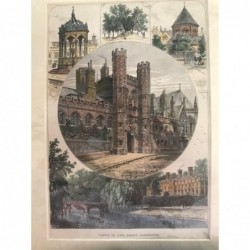 Cambridge: 5 Ansichten auf 1 Blatt - Holzstich, 1878