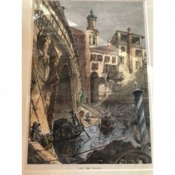 Venedig: Detailansicht Rialtobrücke - Holzstich, 1878