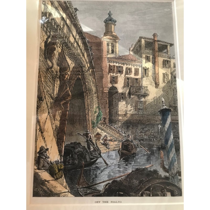 Venedig: Detailansicht Rialtobrücke - Holzstich, 1878