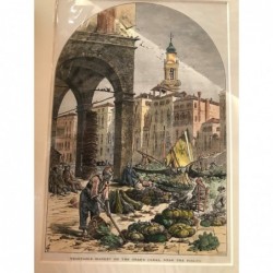 Venedig: Ansicht Gemüsemarkt - Holzstich, 1878