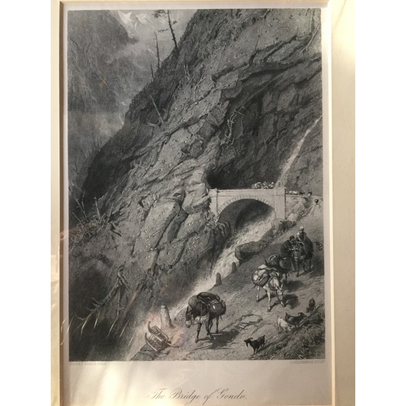 Gondo: Ansicht der Brücke - Stahlstich, 1878