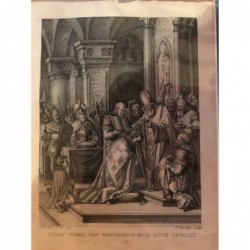 Pipin wird von Bonifazius zum König gesalbt - Kupferstich, 1825