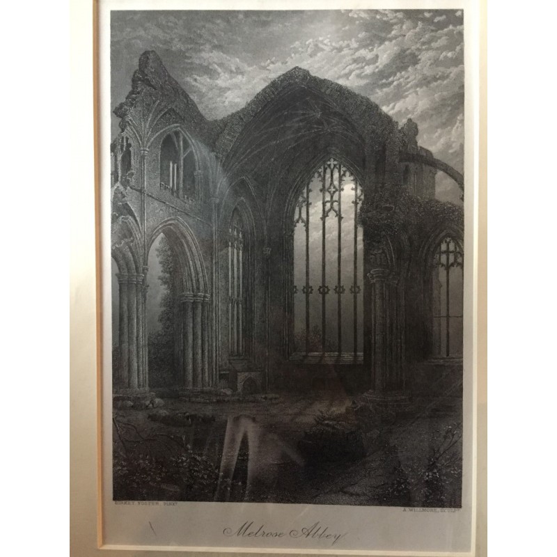 Melrose Abbey, Teilansicht - Stahlstich, 1878