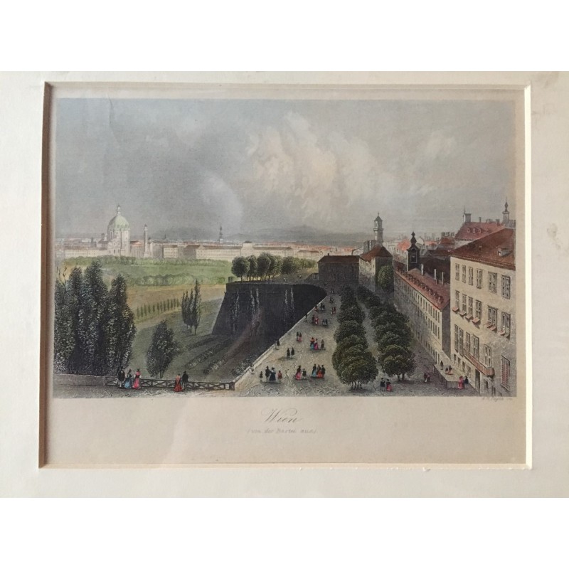 Wien: Ansicht von der Bastei aus - Stahlstich, 1850