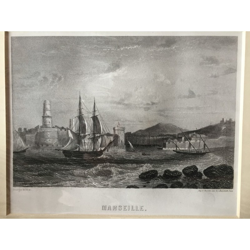 Marseille: Teilansicht - Stahlstich, 1850