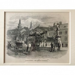 Klagenfurt: Ansicht Drachenbrunnen - Holzstich, 1880