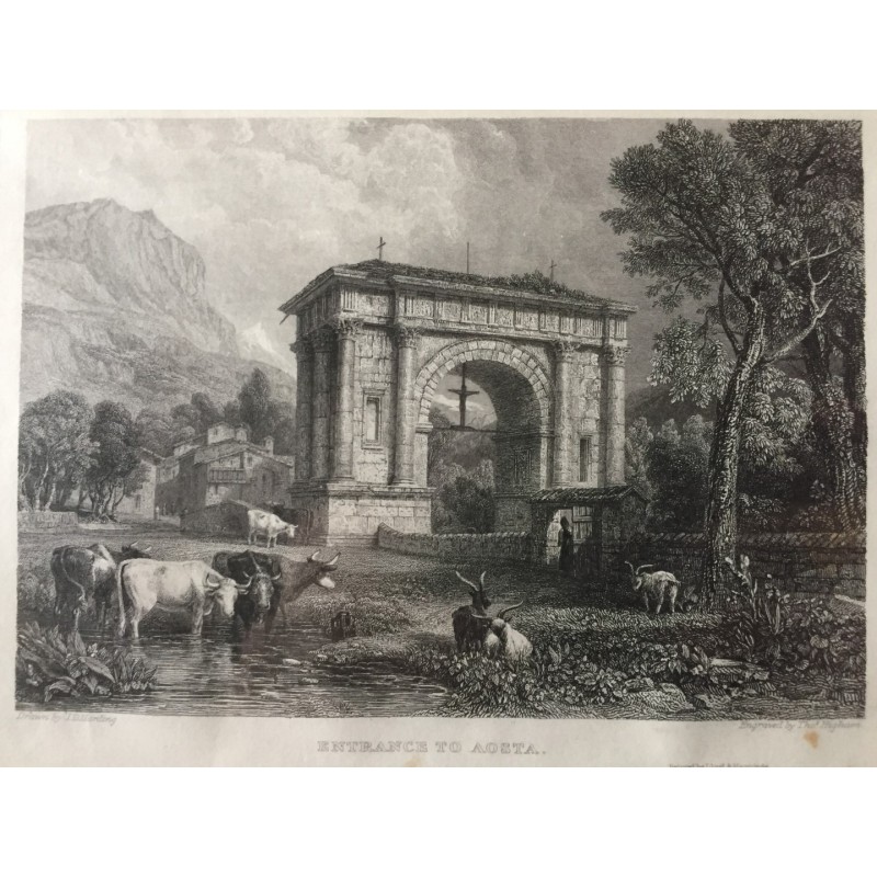 Aosta, Gesamtansicht: Entrance to Aosta - Stahlstich, 1833