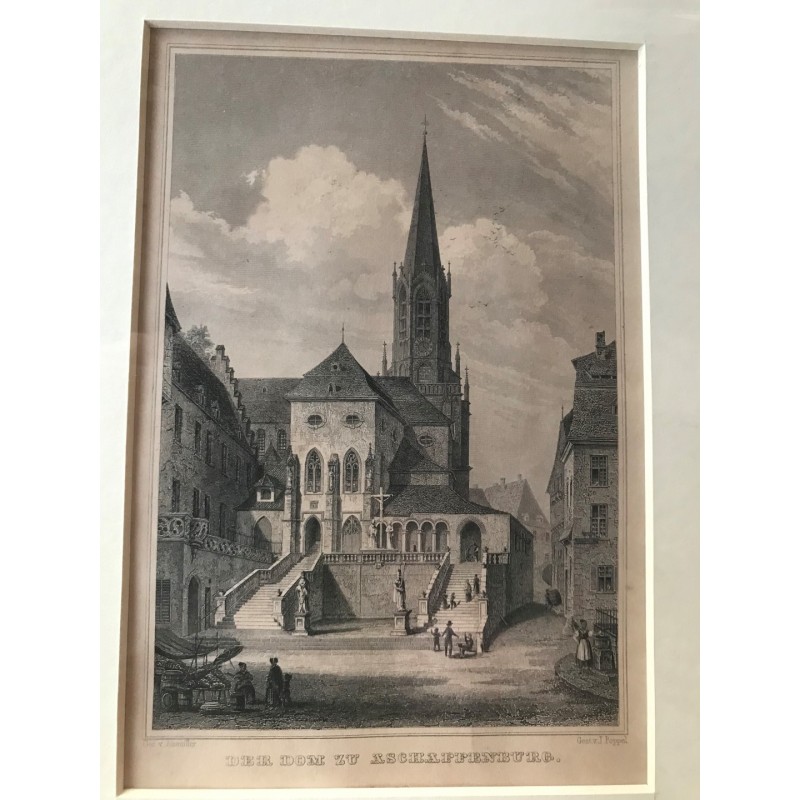 Aschaffenburg: Der Dom zu - Stahlstich, 1850