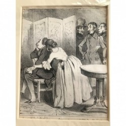 Daumier: Belauscht (Nr. 92) - Lithographie, 1840