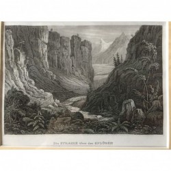 Splügen: Ansicht der Paßstraße - Stahlstich, 1860