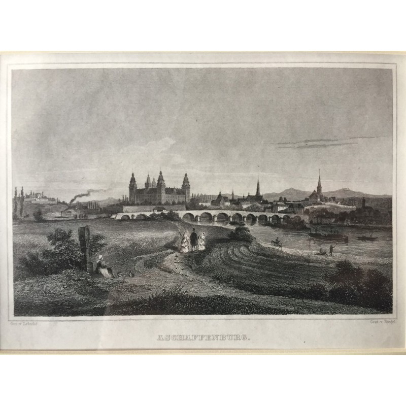 Aschaffenburg Gesamtansicht - Stahlstich, 1850