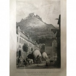 Blankenburg, Gesamtansicht: Stadt Blankenburg & Ruine des Schlosses Greifenstein - Stahlstich, 1857