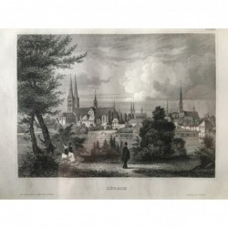 Lübeck, Gesamtansicht - Stahlstich, 1850