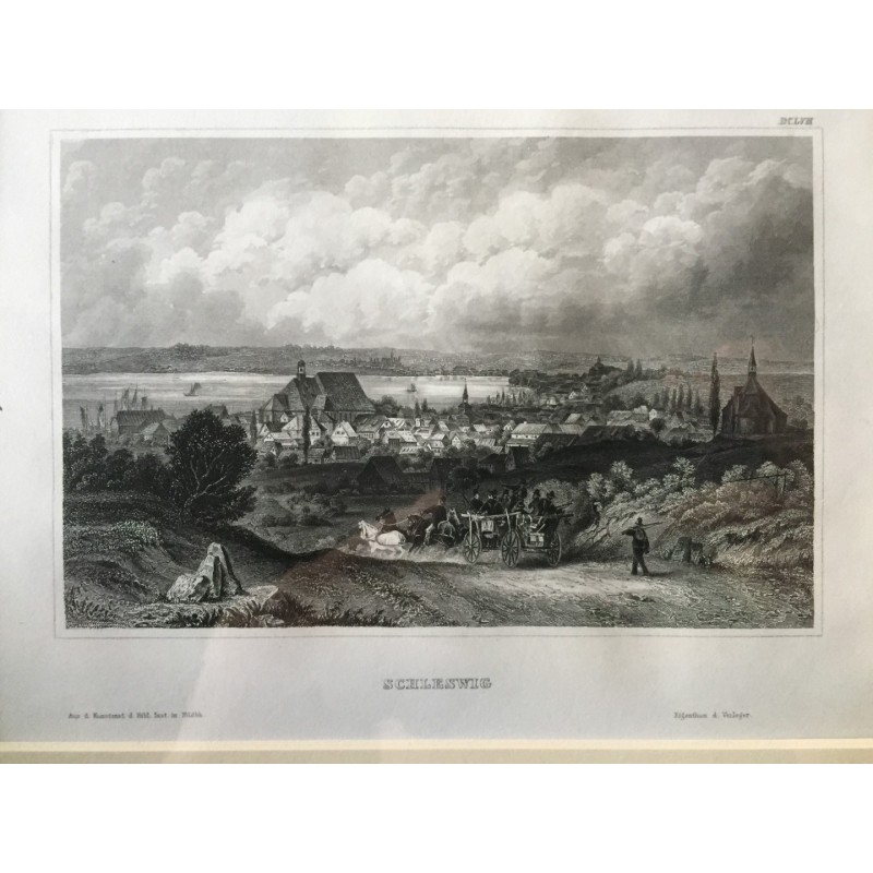Schleswig, Gesamtansicht - Stahlstich, 1850