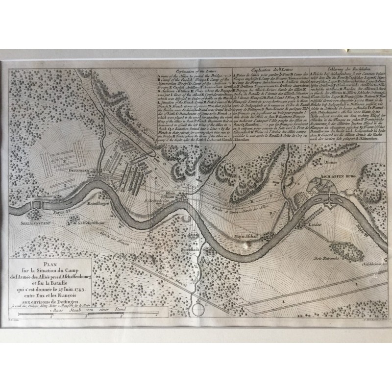 Dettingen: Plan sur la Situation du Camp de l'Armee des Allies. - Kupferstich, 1750