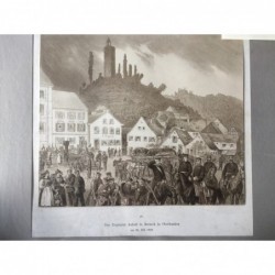 Bad Berneck, Das Regiment Anhalt in Berneck in Oberfranken am 30.7.1866 - Lithographie, 1870
