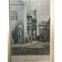 Halberstadt: Teilansicht Rathaus - Stahlstich, 1878