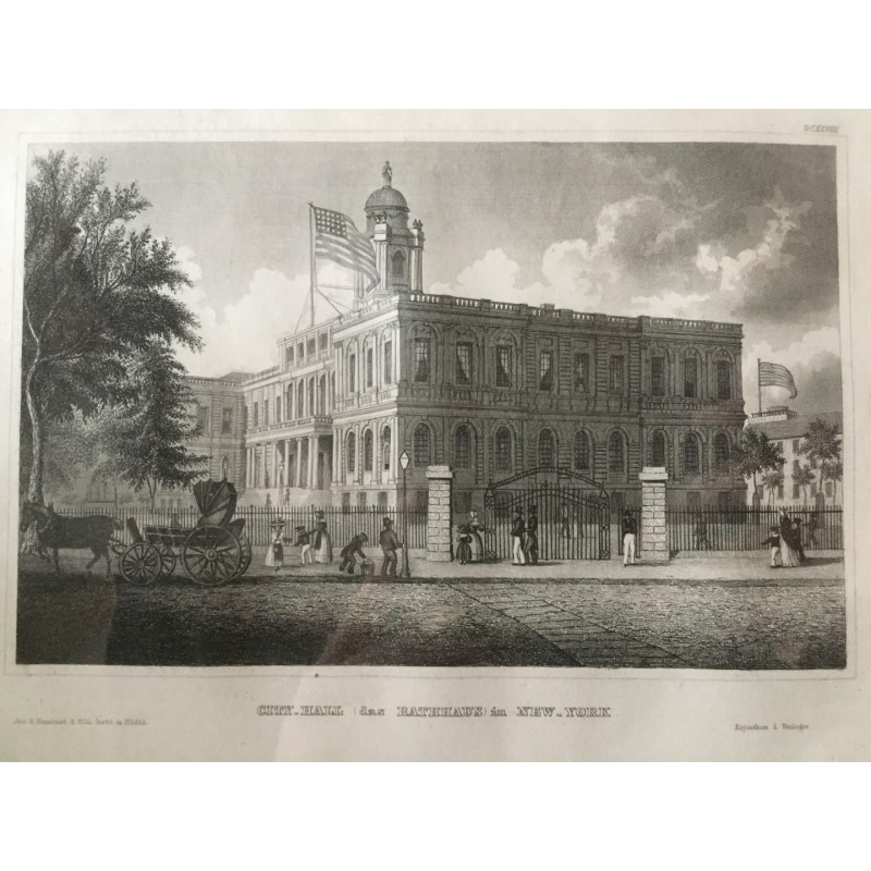 New York, Ansicht: City Hall (Rathaus) in New- York - Stahlstich, 1850