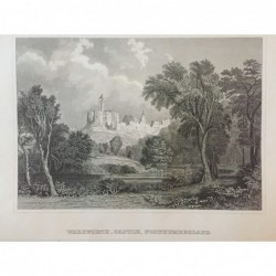 Warkworth- Castle: Ansicht - Stahlstich, 1860