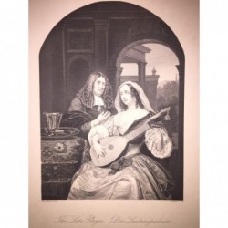 Die Lautenspielerin - Stahlstich, 1850