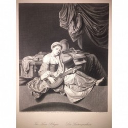 Die Lautenspielerin - Stahlstich, 1850