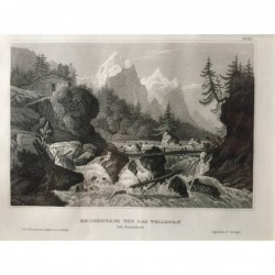 Reichenbach,  Gesamtansicht: Reichenbach und das Wellhorn bei Rosenlaui - Stahlstich, 1850