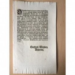 Betr. Berichterstattung über Vorrat und Preis von Fleisch - Buchdruck, 1754