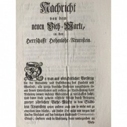 Betr. einen neuen Viehmarkt in der Herrschaft Hohenlohe- Neuenstein - Buchdruck, 1770