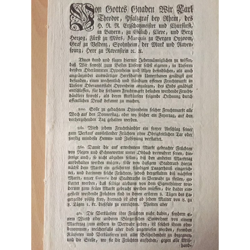 Betr. den Fruchmarkt in Oppenheim - Buchdruck, 1771