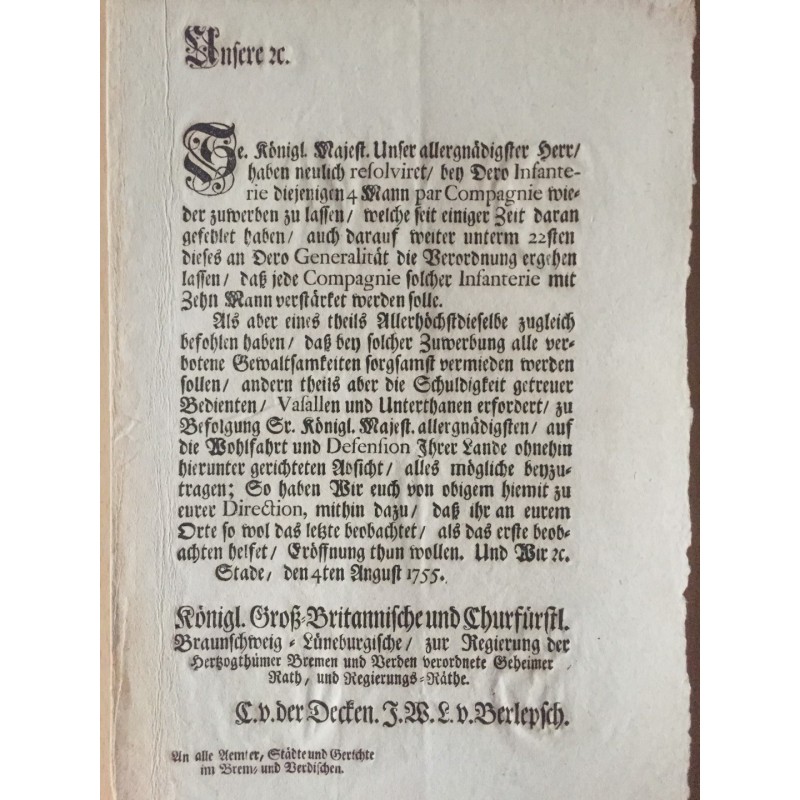 Betr. Verstärkung der 'Compagnien' - Buchdruck, 1754