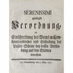 Wein-Verordnung vom 12.05.1772 - Buchdruck, 1772