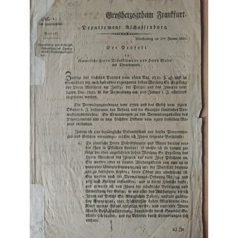 Karl Th. v. Dalberg, Organisation des Großherzogtums Frankfurt - Buchdruck, 1811