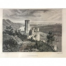 Stolzenfels, Gesamtansicht: Stolzenfels (von oben) - Stahlstich, 1847