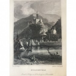 Stolzenfels, Gesamtansicht von unten - Stahlstich, 1847