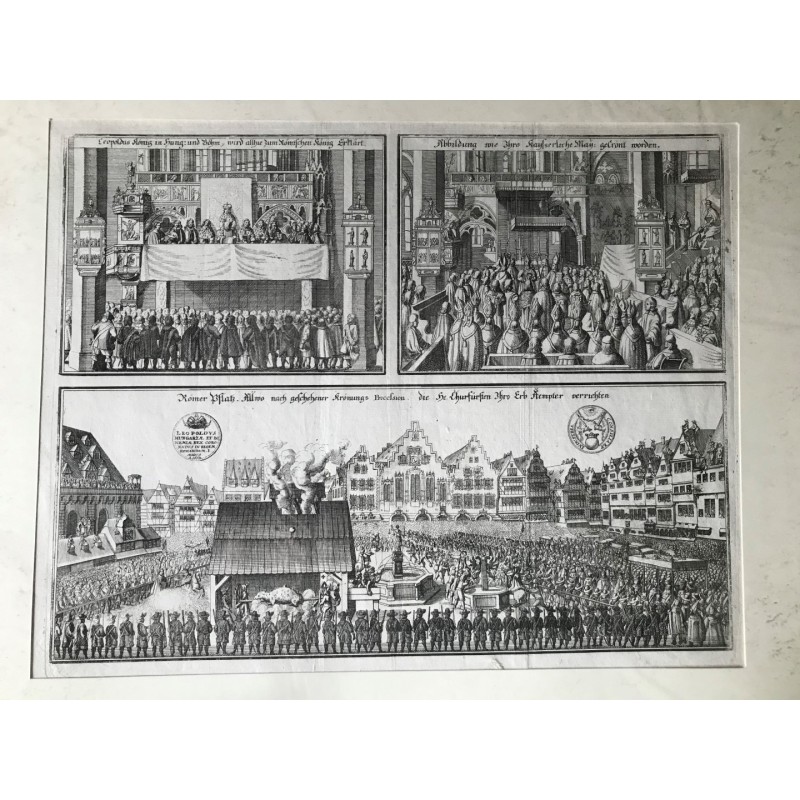 Frankfurt/M., Römer Platz. Allwo nach geschehener Krönungs Procession die He. Churfürsten. - Kupferstich, 1670