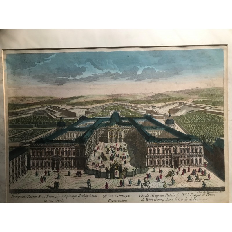 Würzburg, Gesamtansicht: Vue du Nouveau Palais de . Wurtzbourg (Residenz) - Kupferstich, 1770