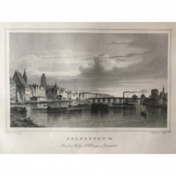 Frankfurt/M., Gesamtansicht mit Main, Brücke und Dom - Stahlstich, 1847