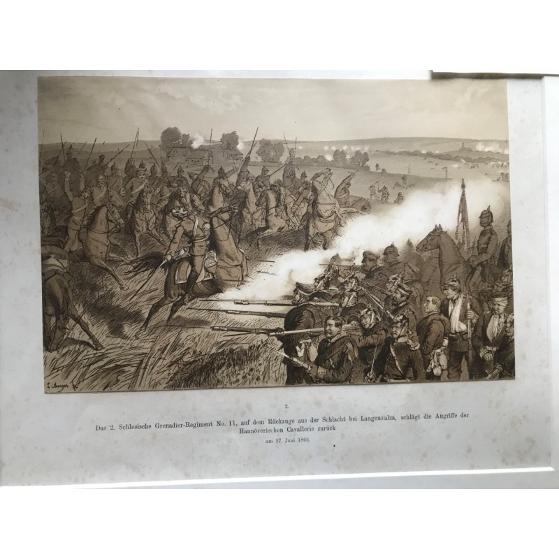 Langensalza, Schlachtszene vom 28.6.1866 - Lithographie, 1870