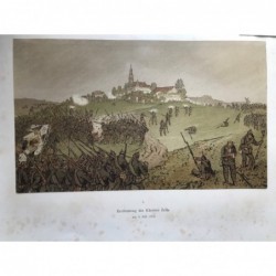 Kloster Zella/ Thür., Erstürmung des Klosters Zella am 4.7.1866. - Lithographie, 1870
